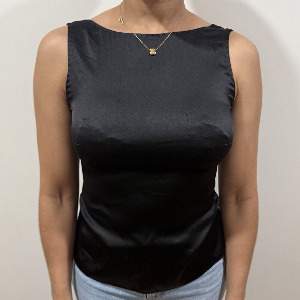 Elie Tahari NWT Vicky Black 100% Silk Back Tie Cami Top Blouse Women Size XS